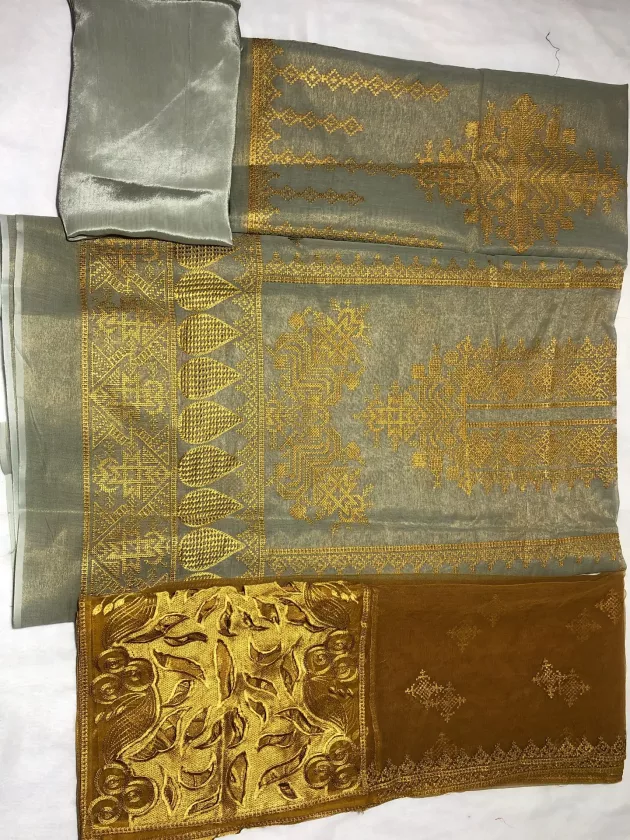 Khaddi Silk with embroidery, Unstiched Suit (Light Brown) - Image 11