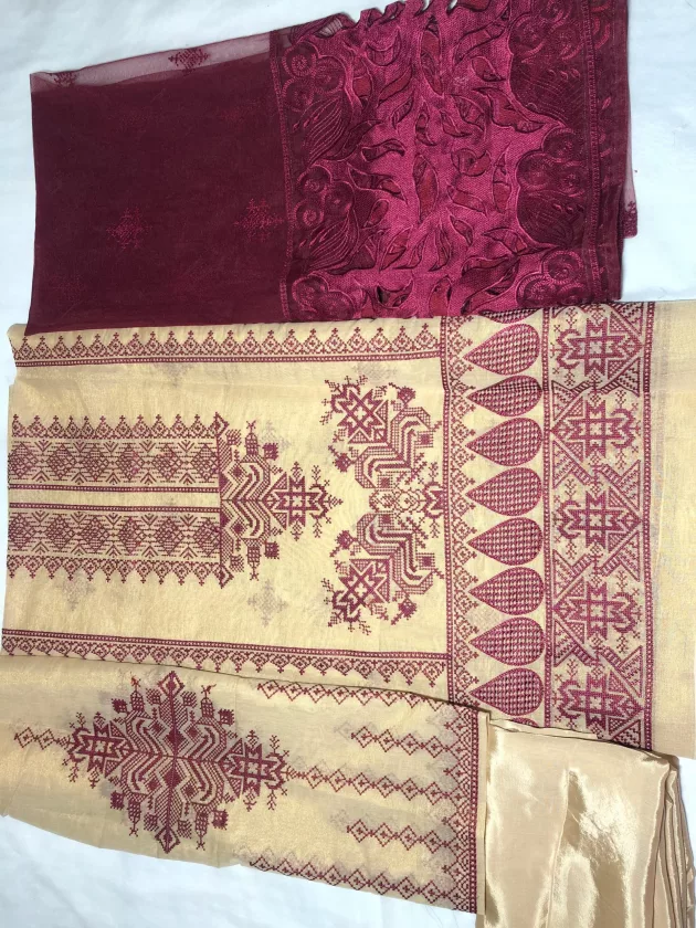 Khaddi Silk with embroidery, Unstiched Suit (Purple) - Image 9
