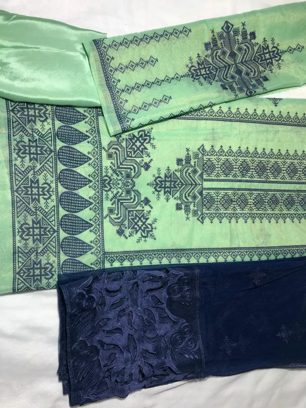 Khaddi Silk with embroidery, Unstiched Suit (Light Green)