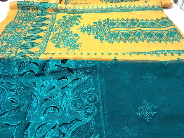 Khaddi Silk with embroidery, Unstiched Suit (Light Green) - Image 4