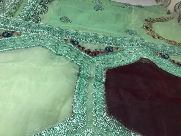 Masori, Unstiched, Embroidered, Suit with Net Dupatta (Green) - Image 4