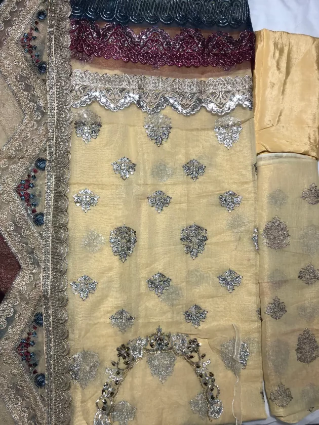 Masori, Unstiched, Embroidered, Suit with Net Dupatta (Green) - Image 14