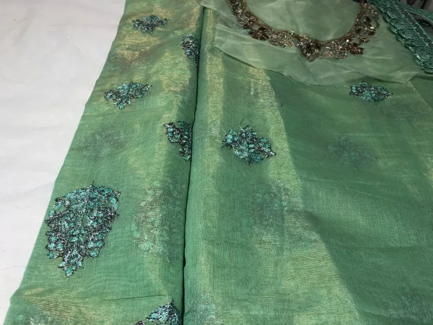 Masori, Unstiched, Embroidered, Suit with Net Dupatta (Green) - Image 15