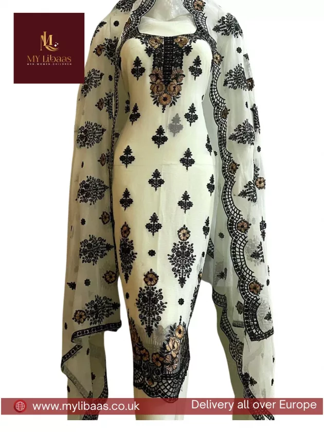 black thread suit, complete with a stunning dupatta (Grey) - Image 2