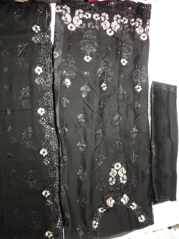 black thread suit, complete with a stunning dupatta (Grey)
