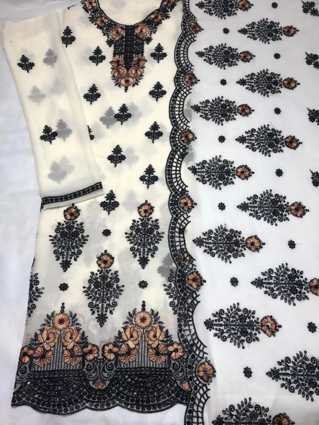 black thread suit, complete with a stunning dupatta (Grey) - Image 3
