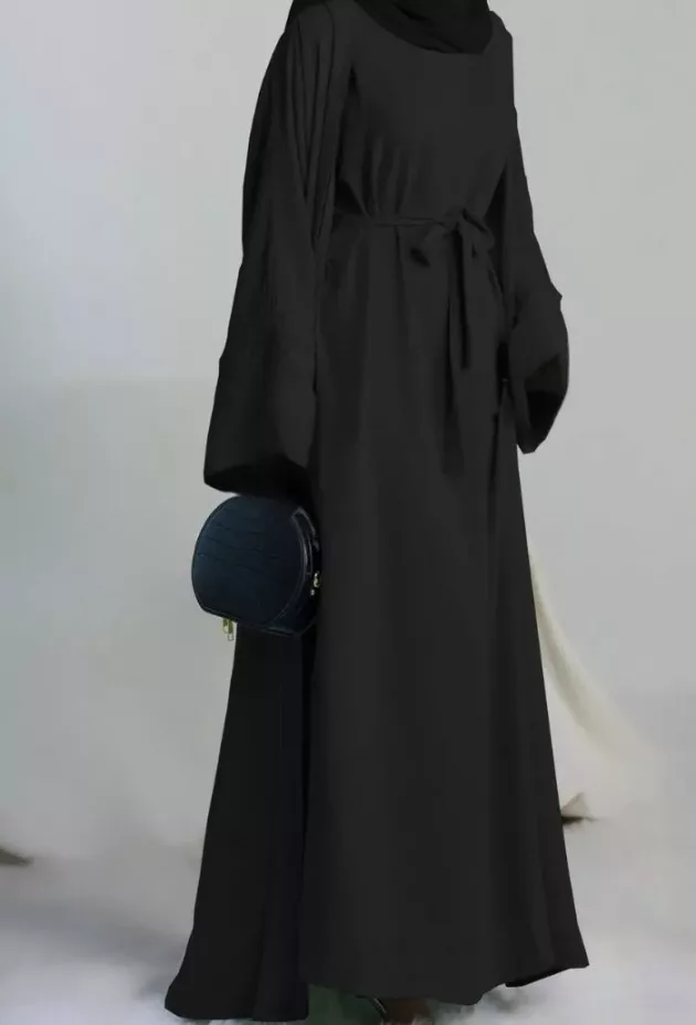 Elegant Sash Abaya For Women - Muslim Long Dress (Dubai Style) - High Quality Material- Black