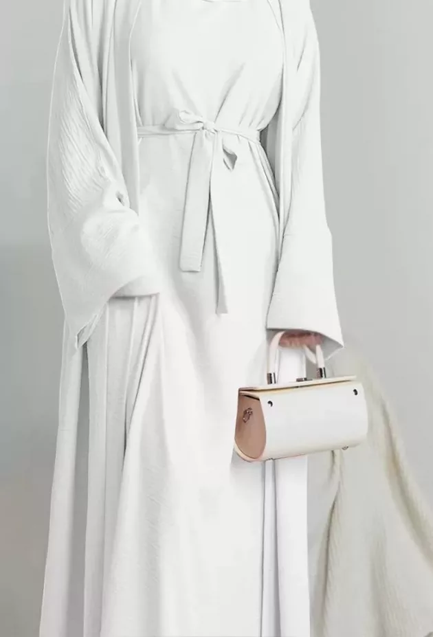 Elegant Sash Abaya For Women - Muslim Long Dress (Dubai Style) - High Quality Material- White