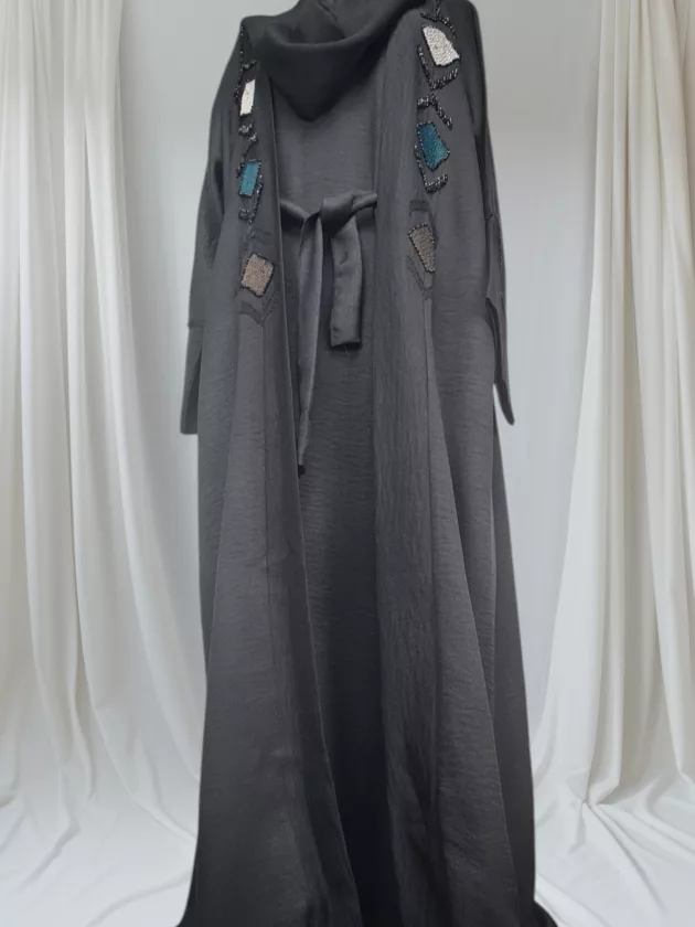 High Quality Dubai Abaya with Embroidery-Black - Image 12