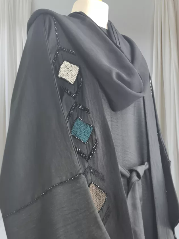 High Quality Dubai Abaya with Embroidery-Black - Image 7