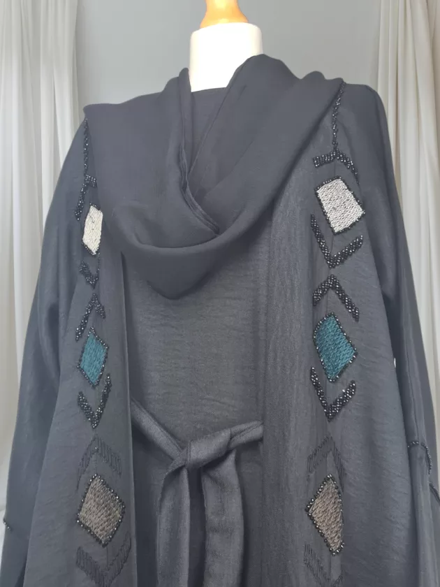 High Quality Dubai Abaya with Embroidery-Black - Image 2