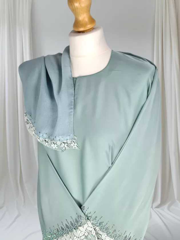 High Quality Elegant Dubai Abaya with Embroidery-Green - Image 14