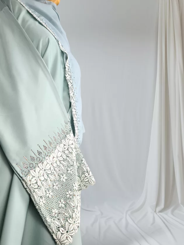 High Quality Elegant Dubai Abaya with Embroidery-Green - Image 4