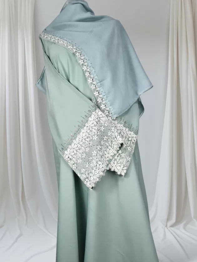 High Quality Elegant Dubai Abaya with Embroidery-Green - Image 2