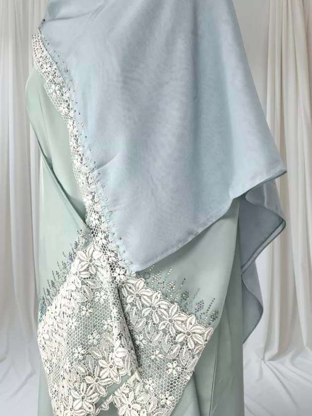 High Quality Elegant Dubai Abaya with Embroidery-Green - Image 11