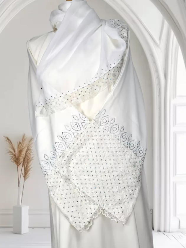 High Quality Elegant Dubai Abaya with Embroidery-White