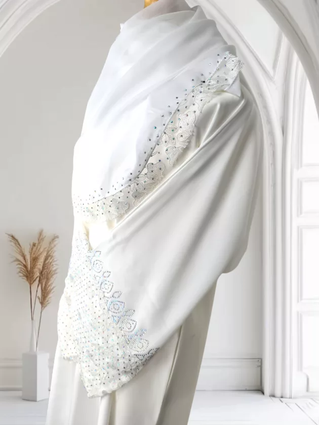 High Quality Elegant Dubai Abaya with Embroidery-White - Image 7
