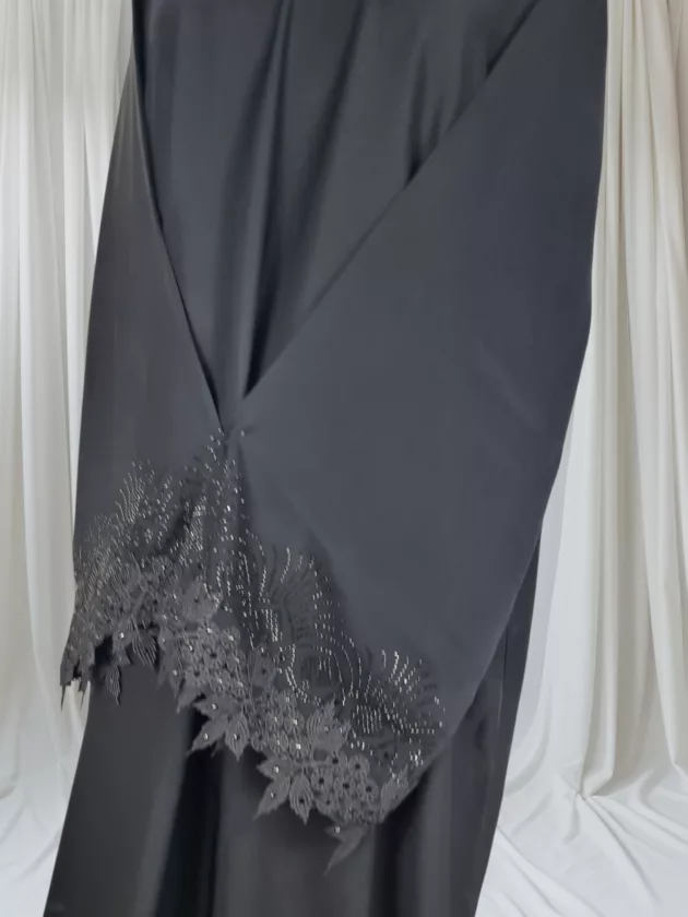 High Quality Elegant Dubai Abaya with Embroidery-Black ) - Image 2