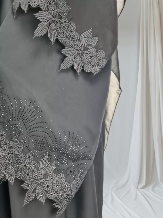 High Quality Elegant Dubai Abaya with Embroidery-Black ) - Image 7