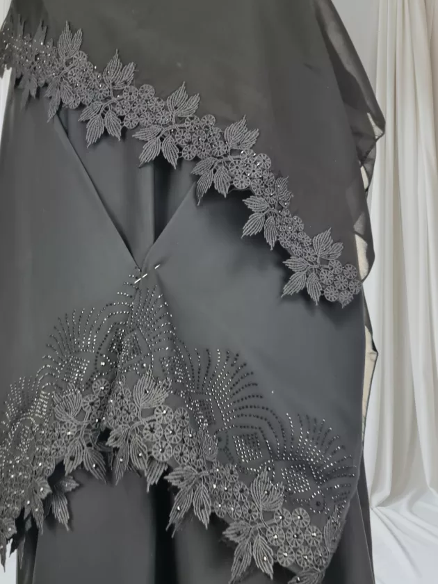 High Quality Elegant Dubai Abaya with Embroidery-Black ) - Image 6