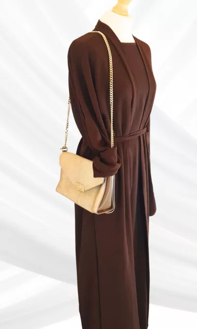 Elegant Sash Abaya For Women - Muslim Long Dress (Dubai Style) - High Quality Material- Brown