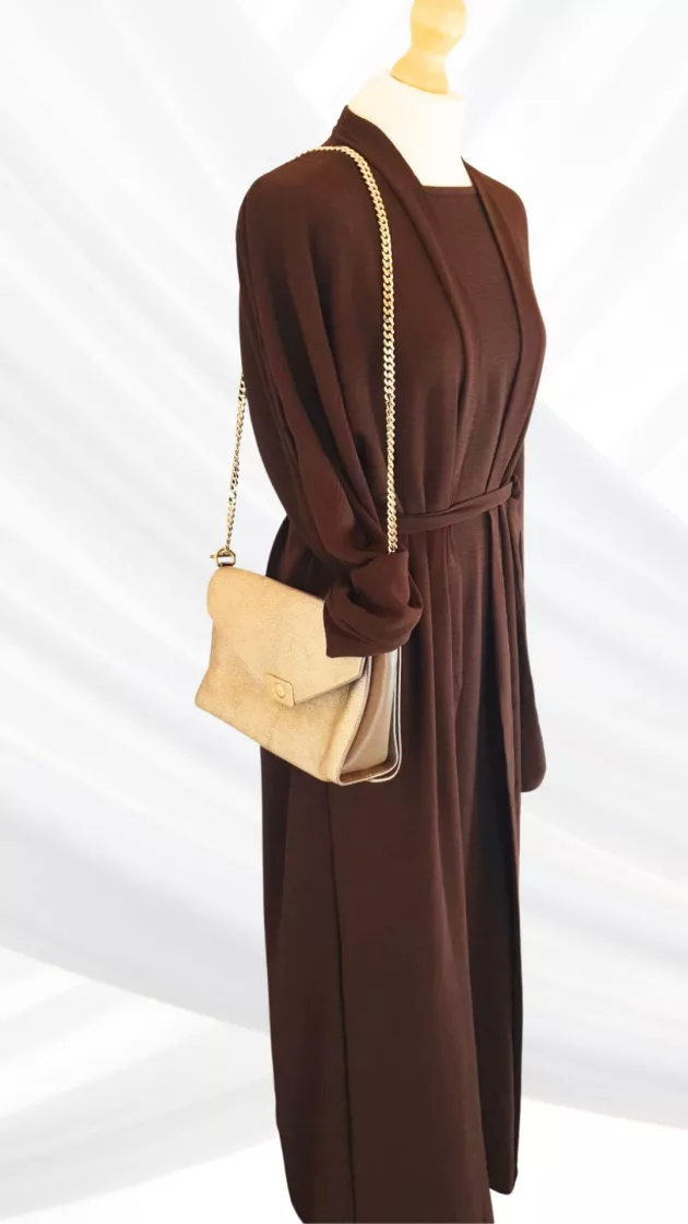 Elegant Sash Abaya For Women - Muslim Long Dress (Dubai Style) - High Quality Material- Brown